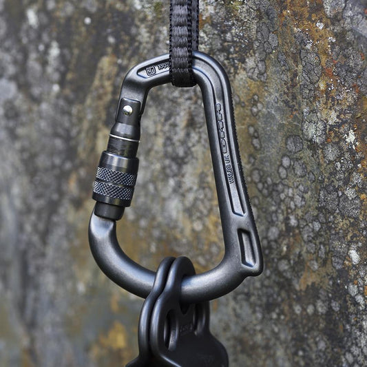 Action shot of the DMM Rhino Screwgate carabiner
